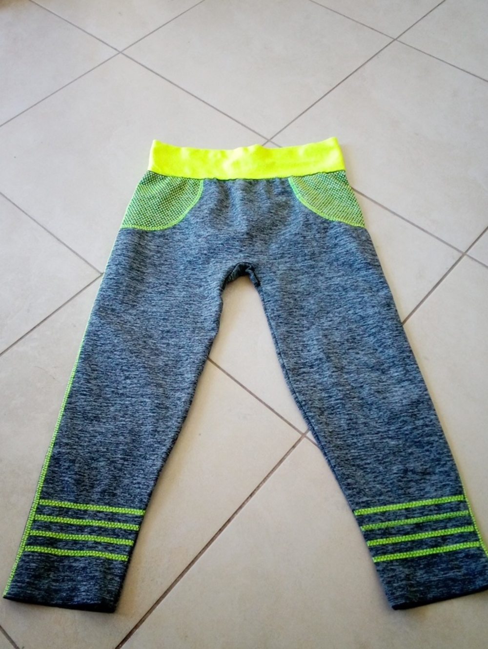 Women's Heather Gray Leggings with Neon Yellow Accents